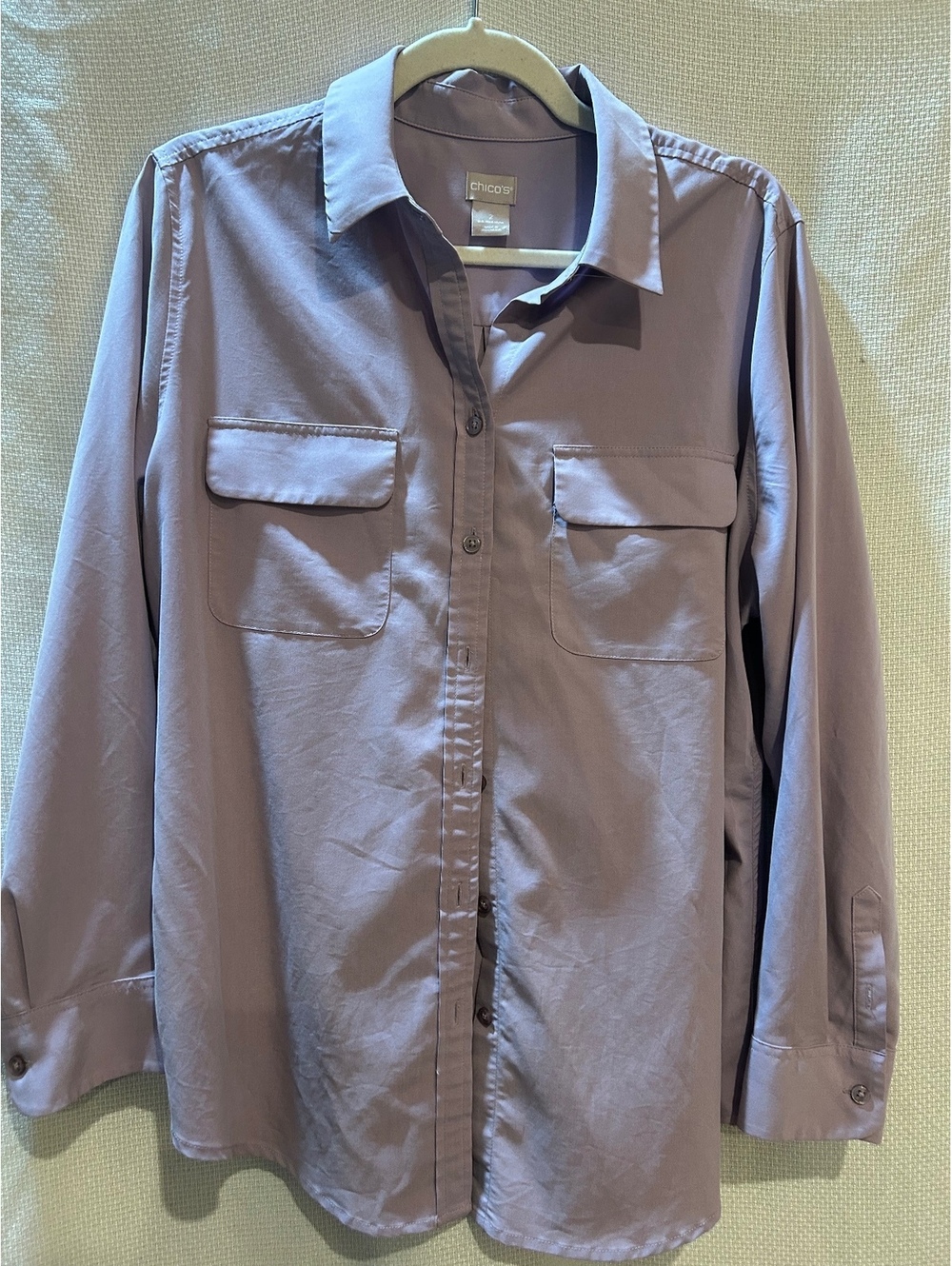 Chico's Women's Size 2 Lilac Button-Up Shirt with Chest Pockets